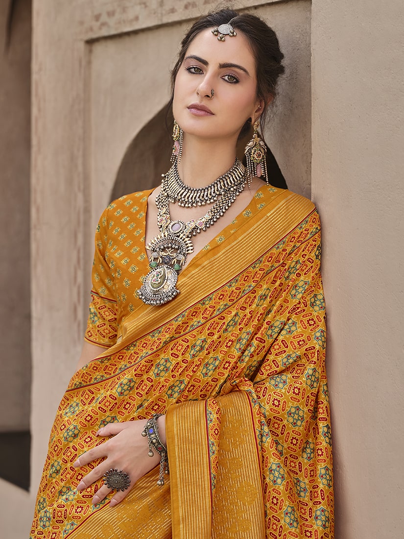Monjolika Fashion Silk Patola Print Amber Traditional Saree - Distacart
