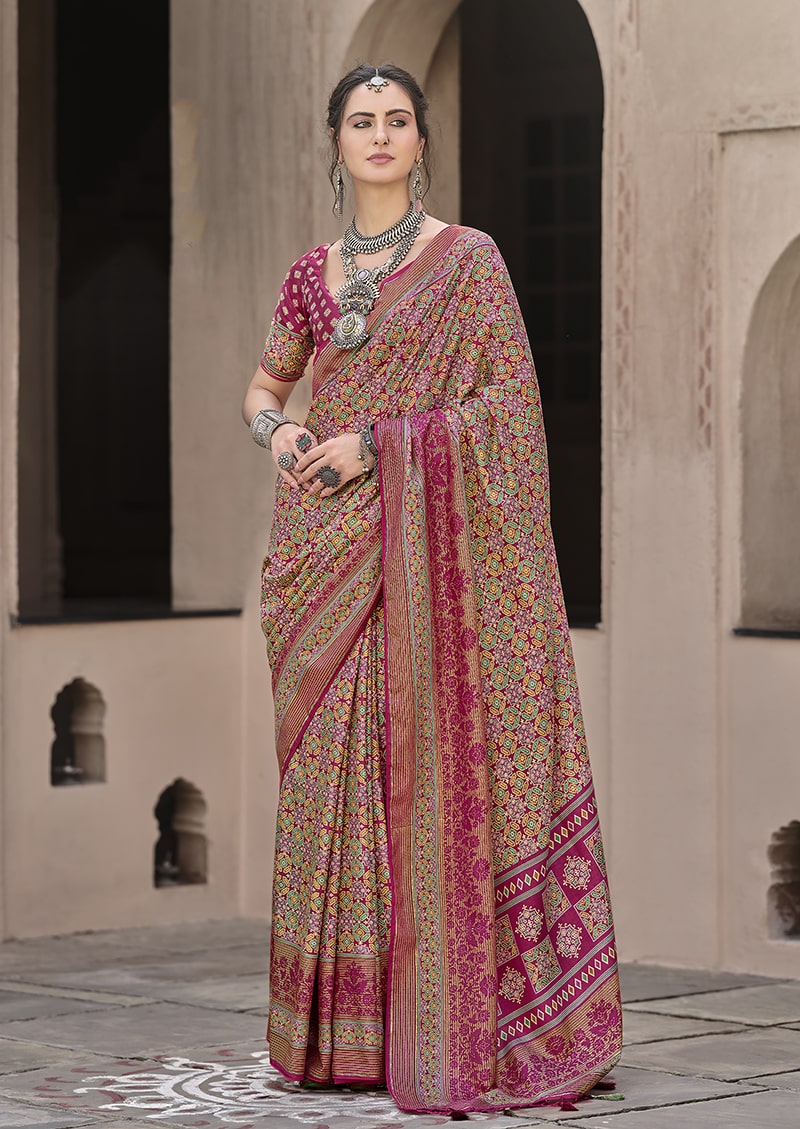 Monjolika Fashion Silk Patola Print Rani Pink Traditional Saree - Distacart