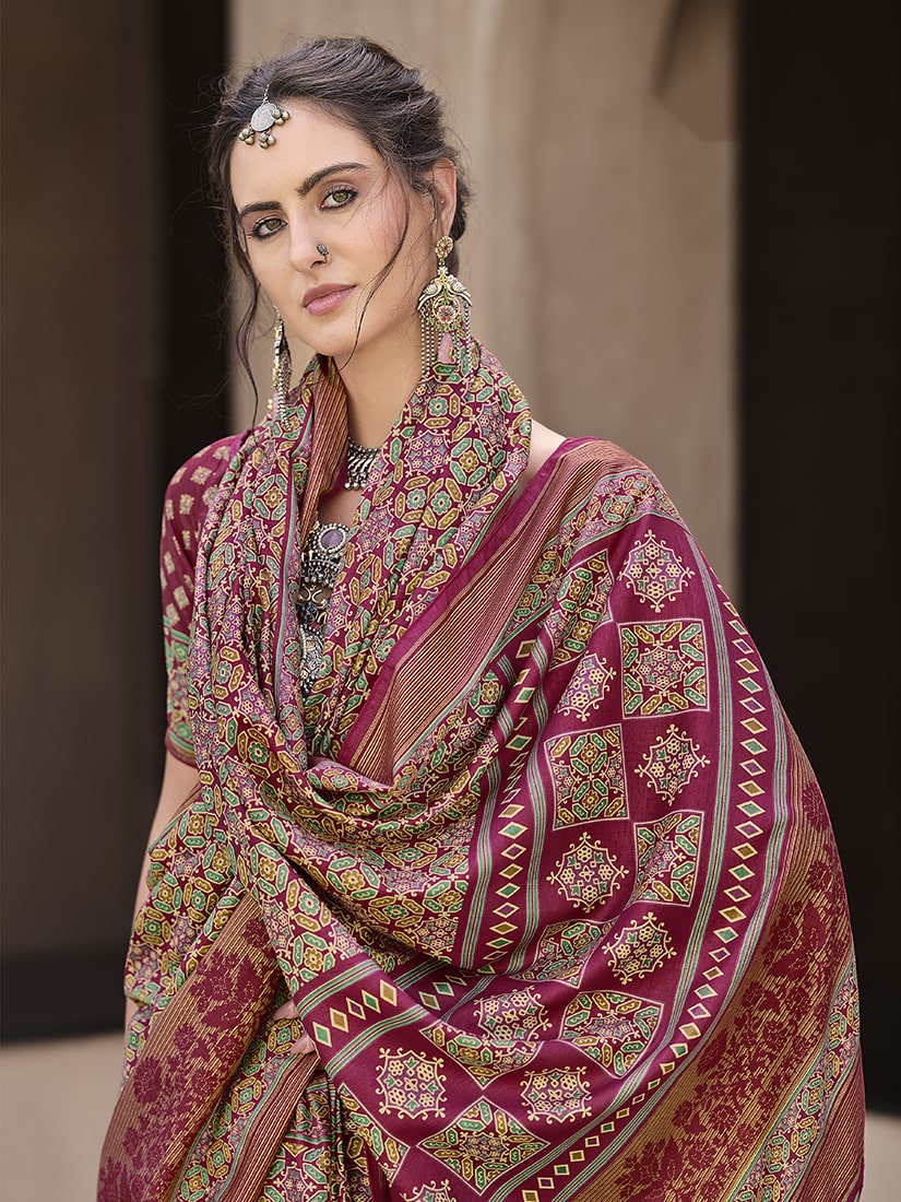 Monjolika Fashion Silk Patola Print Rani Pink Traditional Saree - Distacart