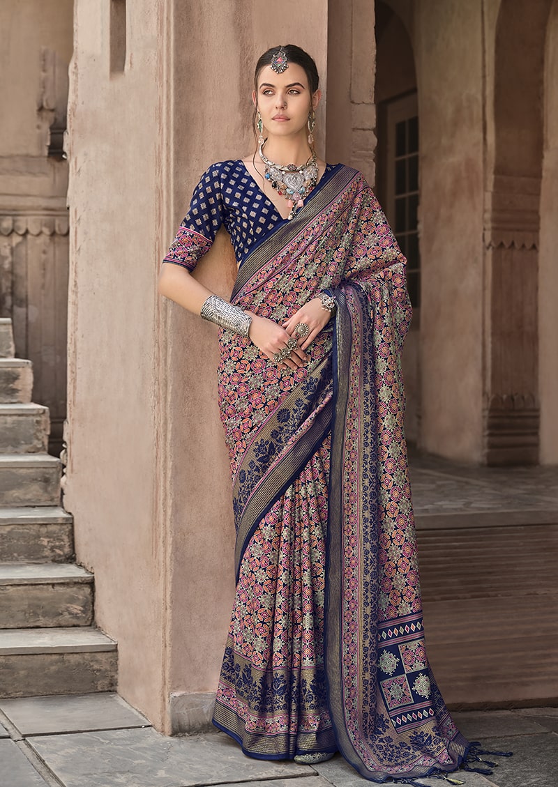 Monjolika Fashion Silk Patola Print Multi Colour Traditional Saree - Distacart