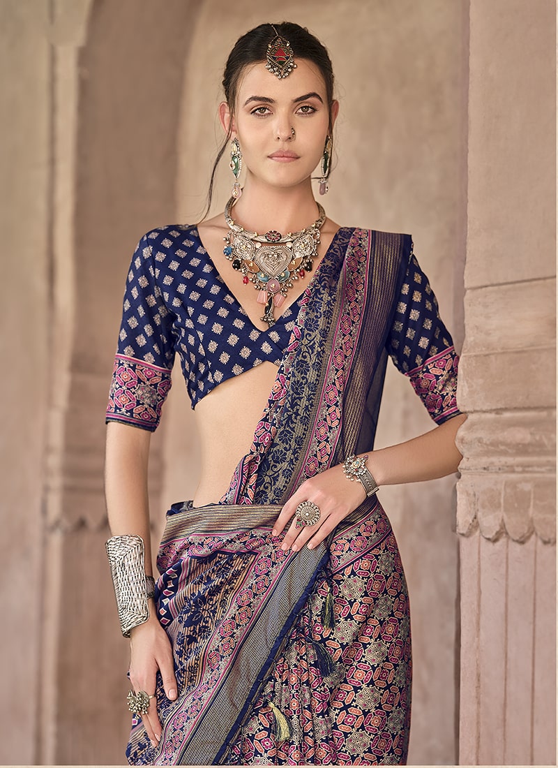 Monjolika Fashion Silk Patola Print Multi Colour Traditional Saree - Distacart
