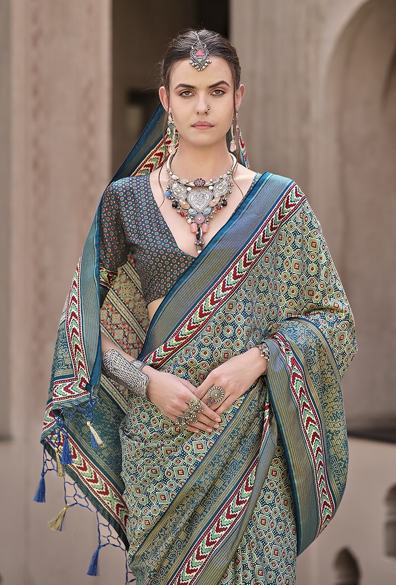 Monjolika Fashion Silk Patola Print Multi Colour Traditional Saree - Distacart