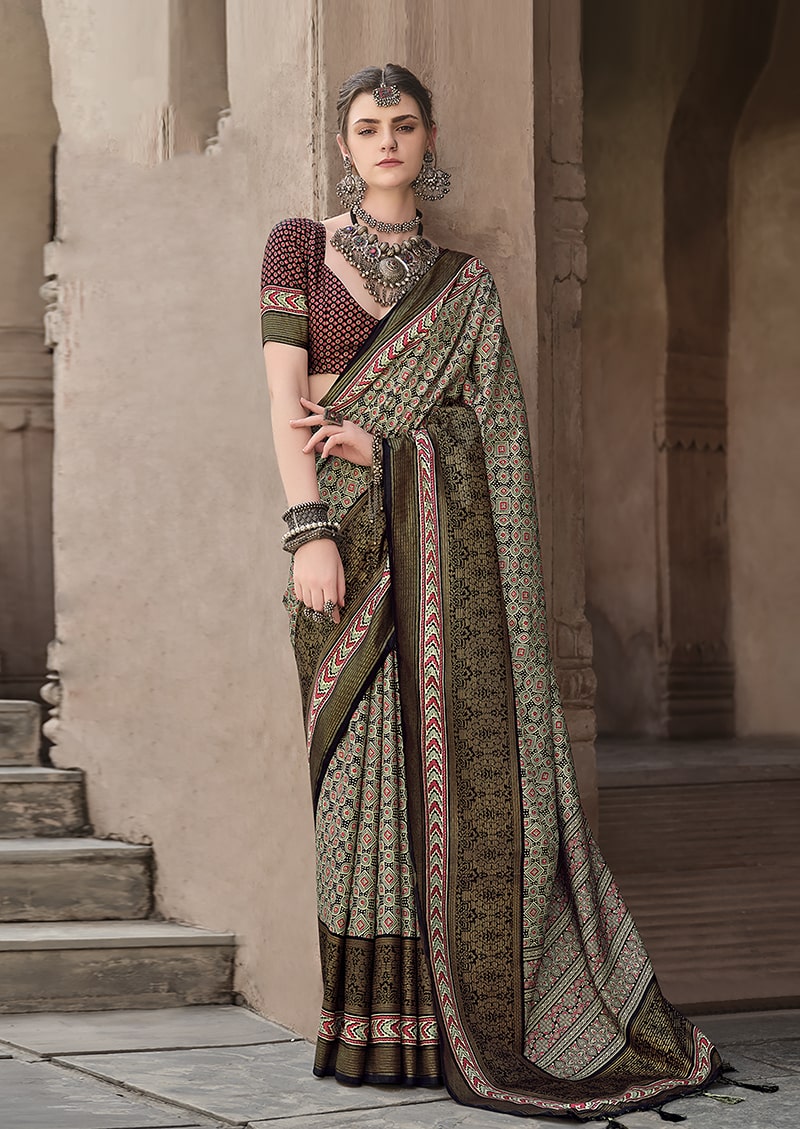 Monjolika Fashion Silk Patola Print Multi Colour Traditional Saree - Distacart