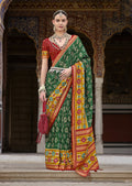 Monjolika Fashion Green And Mustard Patola Print Silk Festival Trendy Saree - Distacart