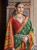 Monjolika Fashion Green And Mustard Patola Print Silk Festival Trendy Saree - Distacart