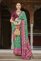 Monjolika Fashion Light Green And Pink Patola Print Silk Festival Trendy Saree - Distacart