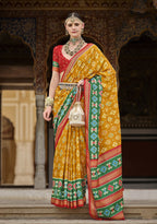 Monjolika Fashion Mustard And Green Patola Print Silk Festival Trendy Saree - Distacart