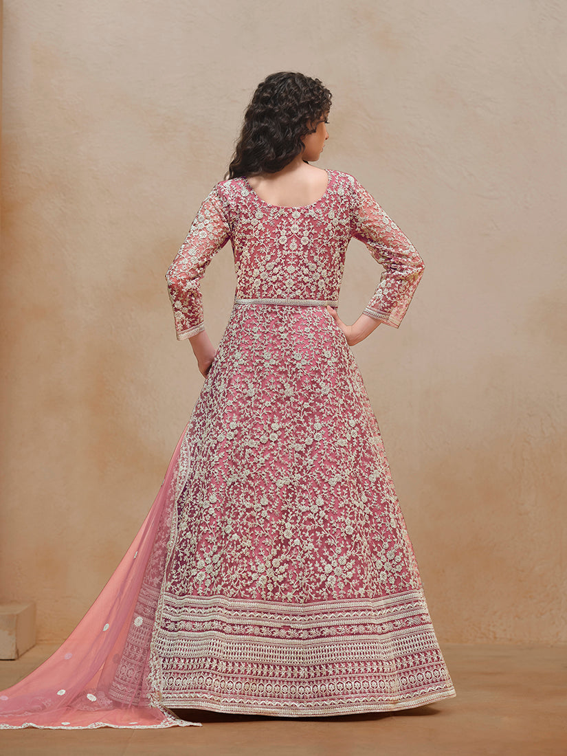 Monjolika Fashion Pink Color Embroidered Santoon Net Salwar Suit - Distacart