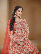 Monjolika Fashion Dark-Orange Color Embroidered Santoon Net Salwar Suit - Distacart