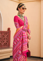 Monjolika Fashion Patola Silk Mustard And Rani Pink Patola Print Classic Saree