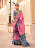 Monjolika Fashion Patola Silk Pink And Navy Blue Patola Print Classic Saree