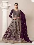 Monjolika Fashion Dark-Purple Color Embroidered Santoon Georgette Salwar Suit - Distacart