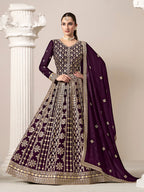 Monjolika Fashion Dark-Purple Color Embroidered Santoon Georgette Salwar Suit - Distacart