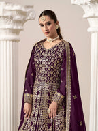 Monjolika Fashion Dark-Purple Color Embroidered Santoon Georgette Salwar Suit - Distacart
