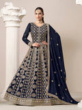 Monjolika Fashion Navy-Blue Color Embroidered Santoon Georgette Salwar Suit - Distacart