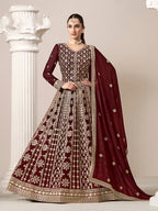 Monjolika Fashion Maroon Color Embroidered Santoon Georgette Salwar Suit - Distacart