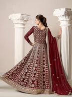 Monjolika Fashion Maroon Color Embroidered Santoon Georgette Salwar Suit - Distacart
