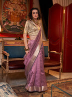 Monjolika Fashion Onion Pink Chiffon Weaving Trendy Saree