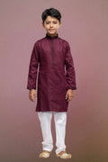 Raivat Ethnic Art Silk Thread Work Kids Kurta Pajama In Maroon Colour