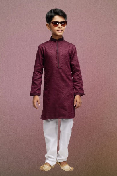 Raivat Ethnic Art Silk Thread Work Kids Kurta Pajama In Maroon Colour