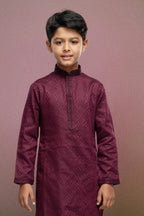 Raivat Ethnic Art Silk Thread Work Kids Kurta Pajama In Maroon Colour