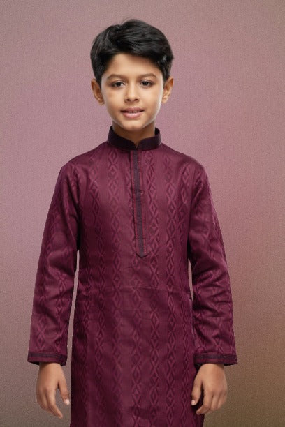 Raivat Ethnic Art Silk Thread Work Kids Kurta Pajama In Maroon Colour