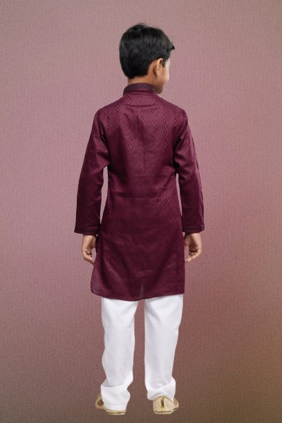 Raivat Ethnic Art Silk Thread Work Kids Kurta Pajama In Maroon Colour