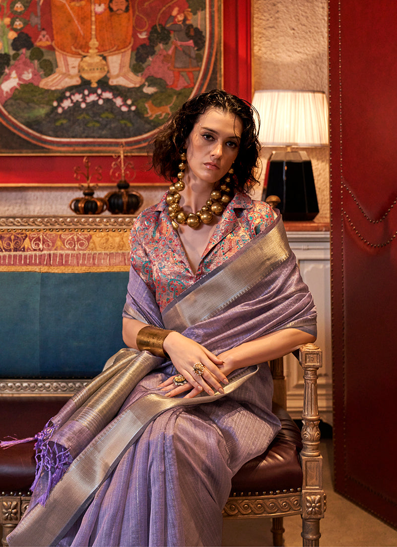 Monjolika Fashion Mauve Chiffon Weaving Trendy Saree - Distacart