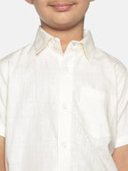 Sethukrishna Boys Cream-Coloured & Gold-Toned Pure Cotton Shirt with Dhoti