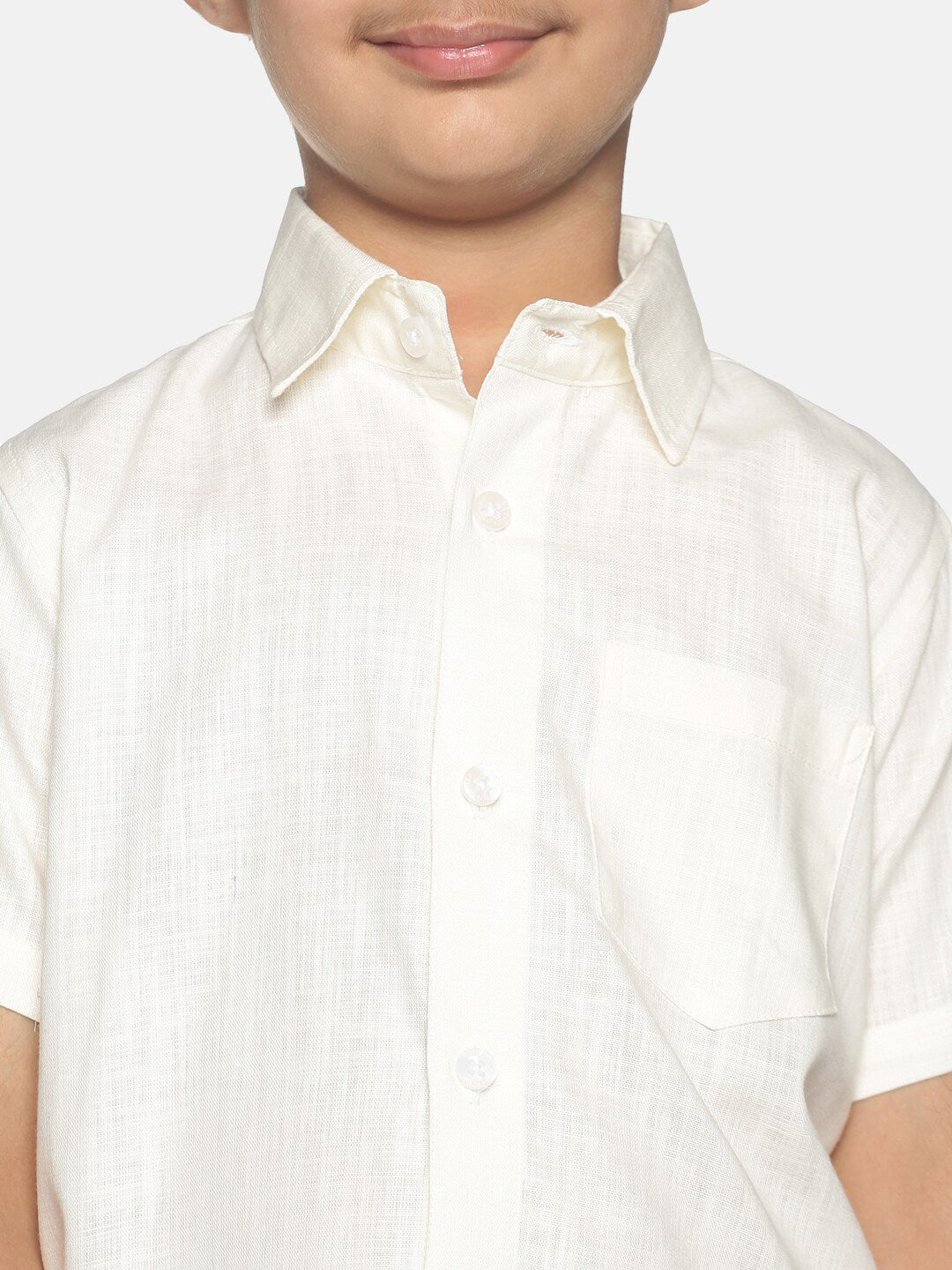 Sethukrishna Boys Cream-Coloured & Gold-Toned Pure Cotton Shirt with Dhoti
