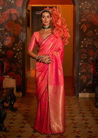 Monjolika Fashion Handloom Silk Weaving Peach Trendy Saree - Distacart