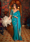 Monjolika Fashion Handloom Silk Weaving Aqua Blue Trendy Saree