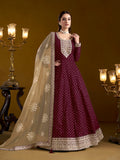 Monjolika Fashion Burgundy Color Embroidered Santoon Chanderi Silk Salwar Suit - Distacart