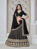 Monjolika Fashion Embroidered Art Silk Trendy Lehenga Choli In Black