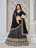 Monjolika Fashion Embroidered Art Silk Trendy Lehenga Choli In Black