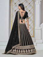 Monjolika Fashion Embroidered Art Silk Trendy Lehenga Choli In Black
