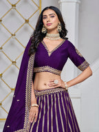 Monjolika Fashion Embroidered Art Silk Trendy Lehenga Choli In Purple