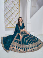 Monjolika Fashion Embroidered Art Silk Trendy Lehenga Choli In Teal