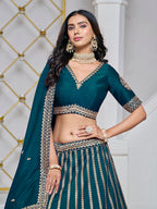 Monjolika Fashion Embroidered Art Silk Trendy Lehenga Choli In Teal
