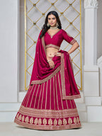 Monjolika Fashion Embroidered Art Silk Trendy Lehenga Choli In Rani Pink