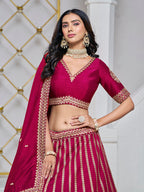 Monjolika Fashion Embroidered Art Silk Trendy Lehenga Choli In Rani Pink