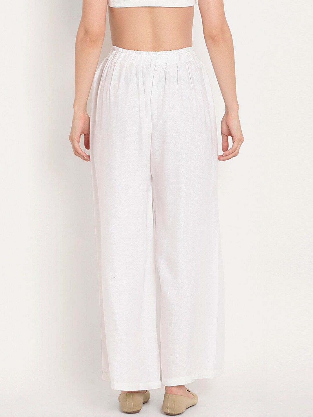 TAG 7 Women White Solid Flared Palazzos
