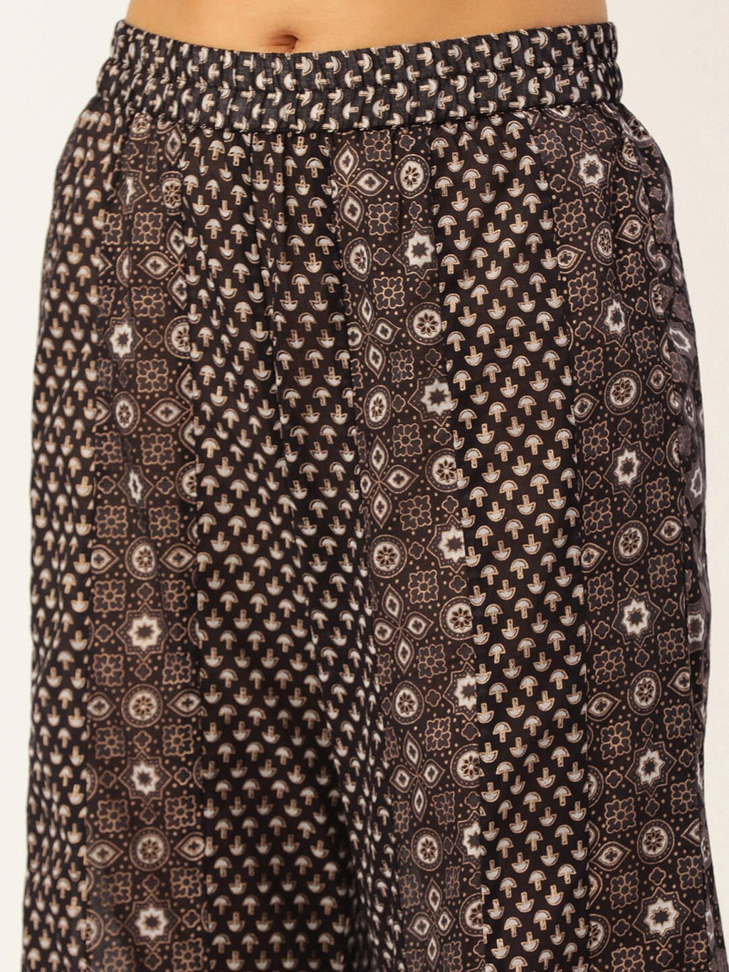 HERE&NOW Women Brown Printed Pure Cotton Top with Palazzos & With Dupatta