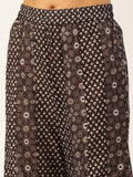 HERE&NOW Women Brown Printed Pure Cotton Top with Palazzos & With Dupatta