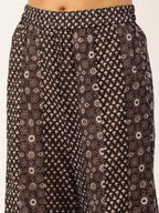 HERE&NOW Women Brown Printed Pure Cotton Top with Palazzos & With Dupatta