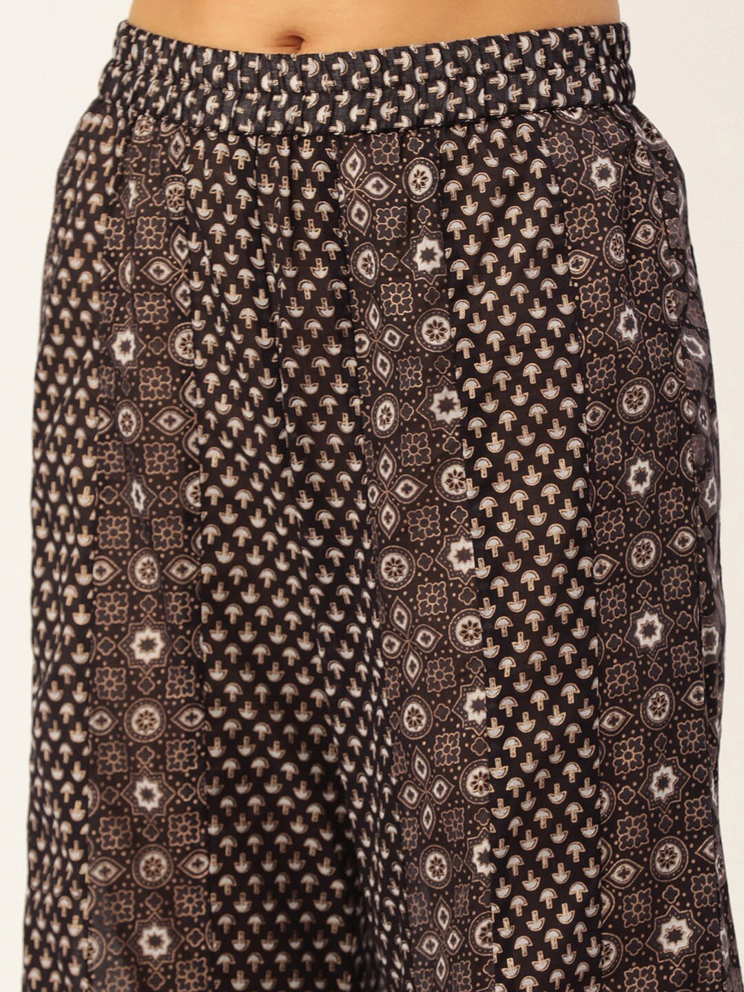 HERE&NOW Women Brown Printed Pure Cotton Top with Palazzos & With Dupatta