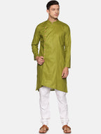 Sethukrishna Men Green Angrakha Pure Cotton Kurta with Pyjamas - Distacart
