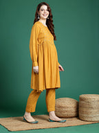 Sangria Mirror Work Embroidered Regular Gotta Patti A-Line Kurta With Trousers & Dupatta