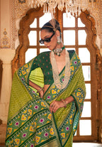 Monjolika Fashion Light Olive Green Patola Print Festival Contemporary Saree