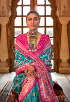 Monjolika Fashion Aqua Blue Patola Print Festival Contemporary Saree